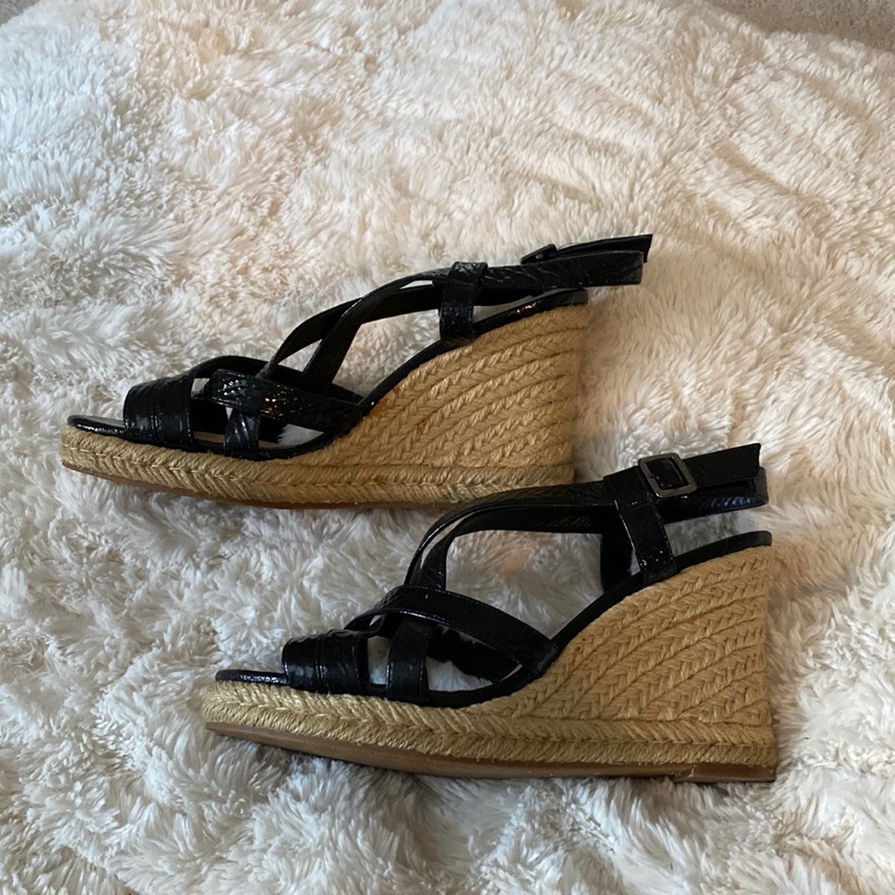 Cole Haan: black paten leather wedges: Hardly worn size 8.5
